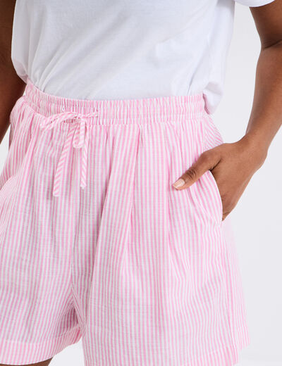 Short taille élastiquée coton rose clair femme