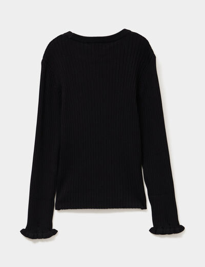 Pull côtelé ajusté manches longues noir fille