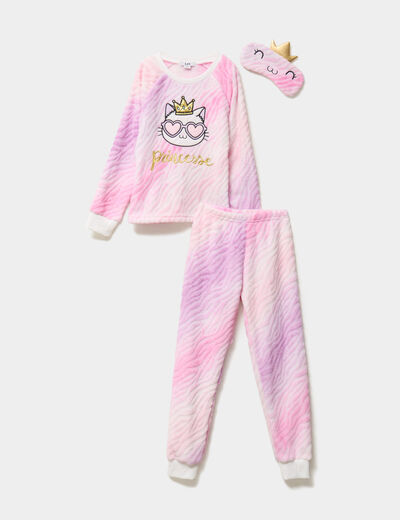 Ensemble pyjama 3 pi&egrave;ces effet velours multicolore fille