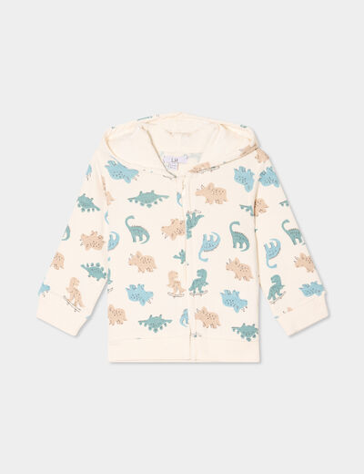 Sweat zippé à capuche coton ecru bébé garçon