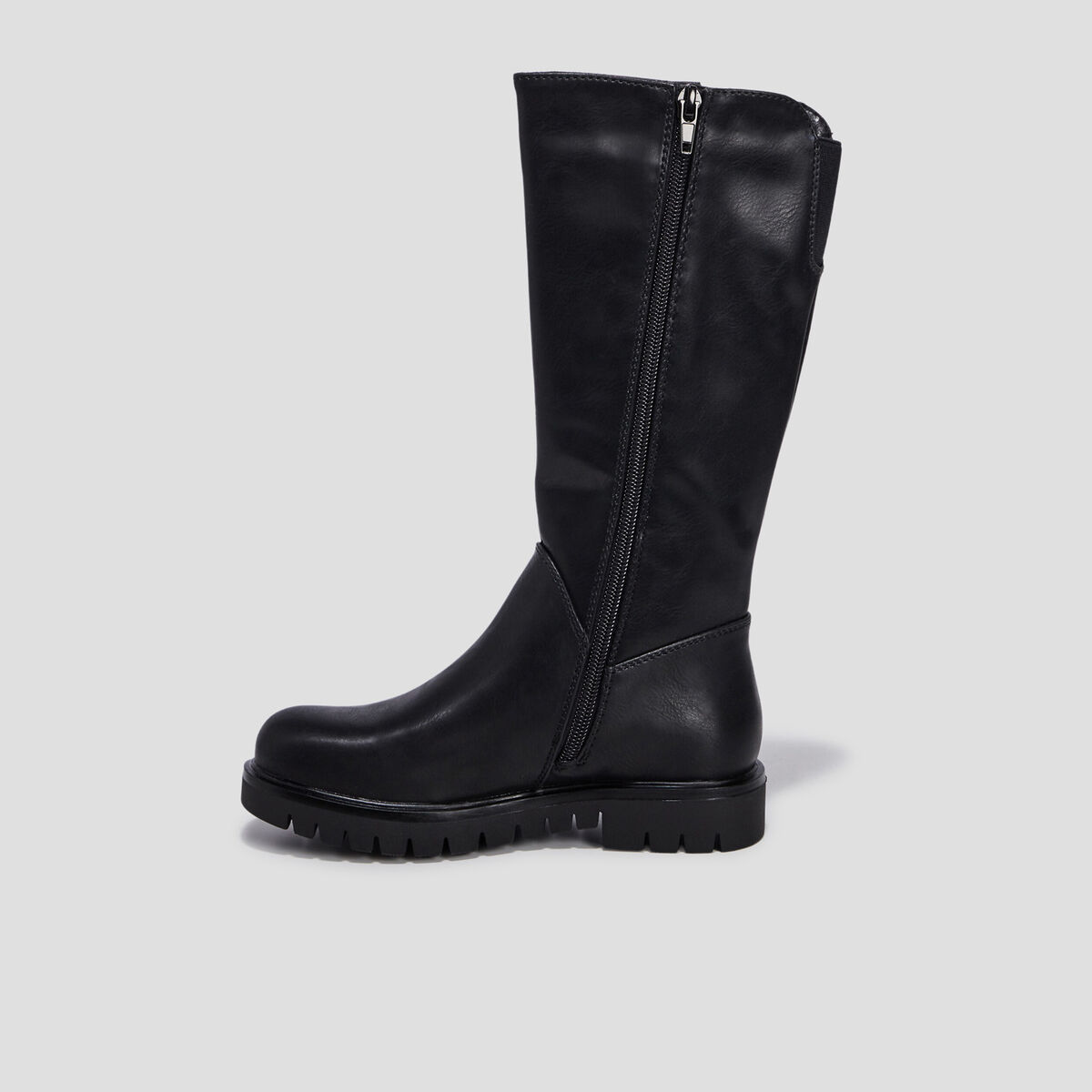 Bottes crantées zippées à bout rond noir fille