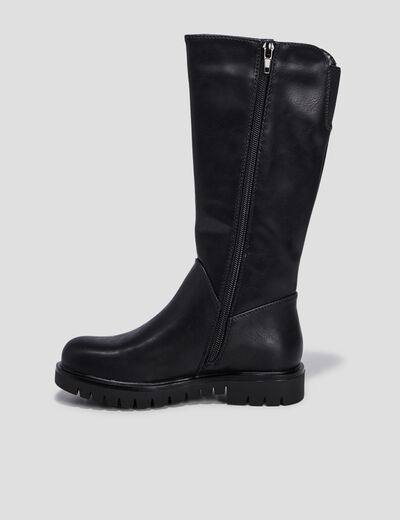 Bottes crantées zippées à bout rond noir fille