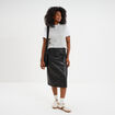 Jupe longue simili cuir trap&egrave;ze noir femme