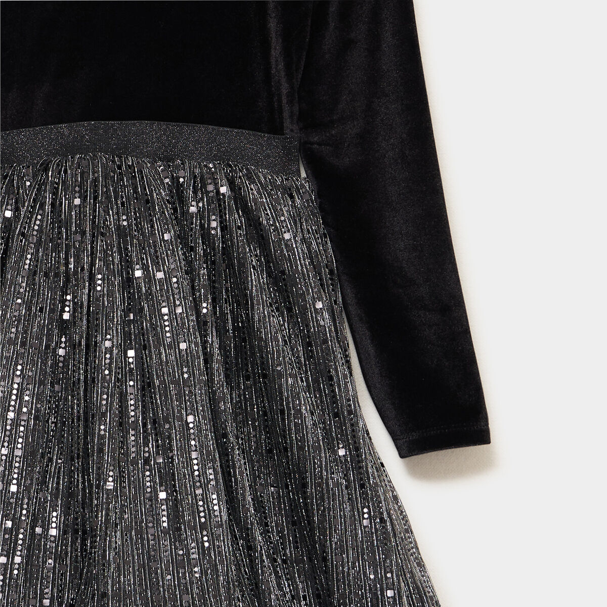 Robe buste velours bas tulle paillet&eacute; noir fille