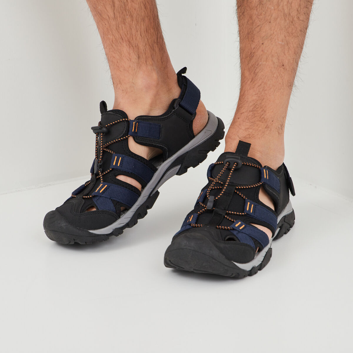 Sandales à scratch et lacets élastiqués bleu marine homme