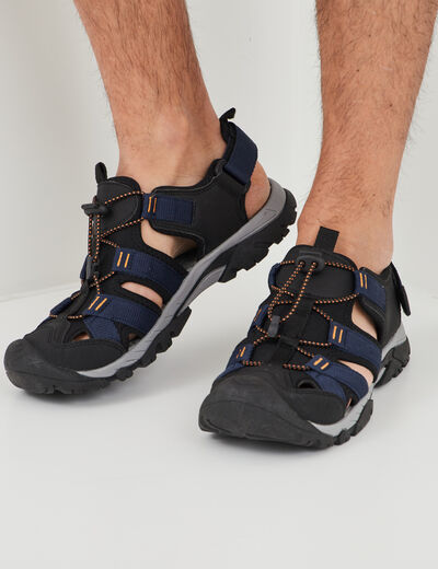 Sandales à scratch et lacets élastiqués bleu marine homme