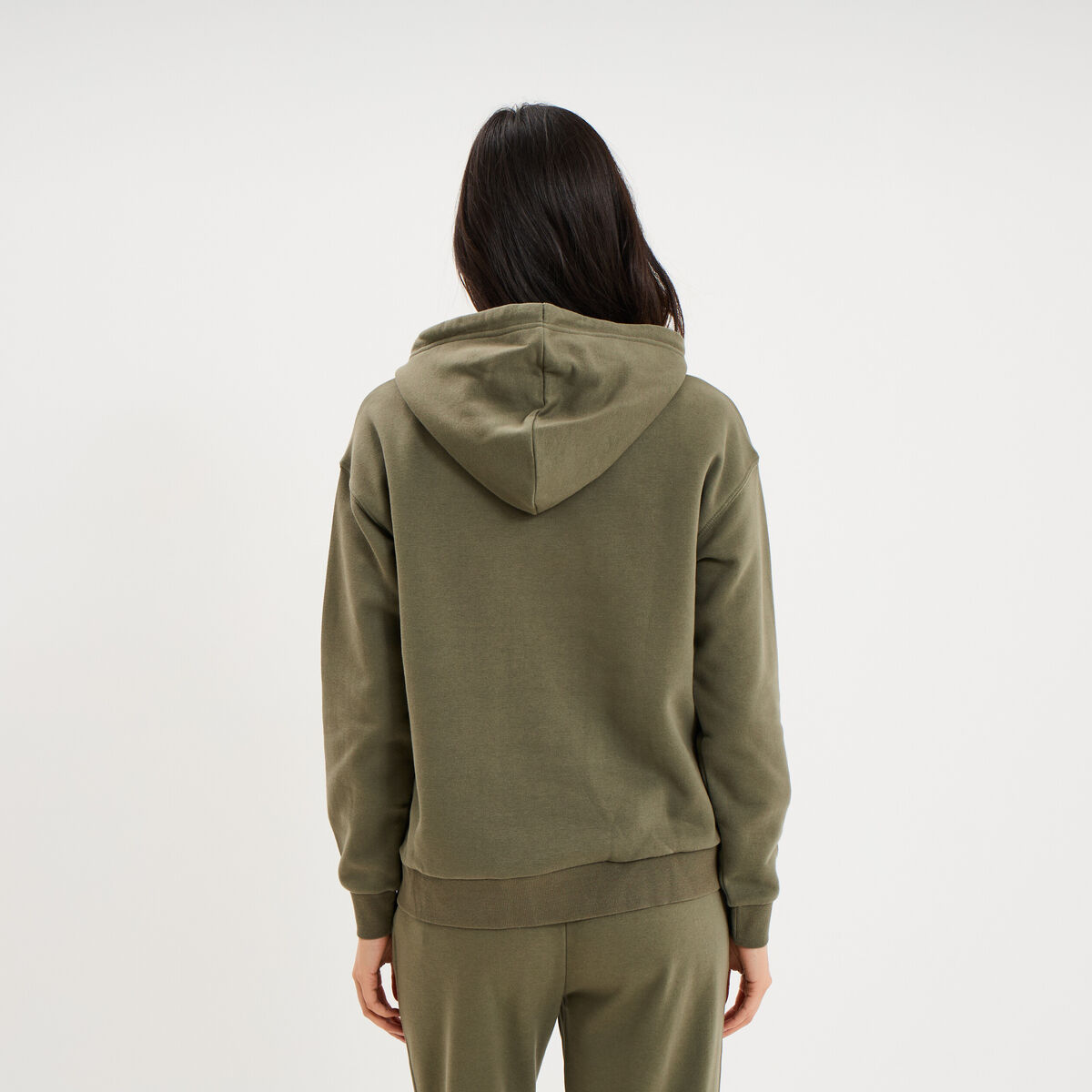 Sweat hoodie 1 poche &agrave; capuche vert kaki femme