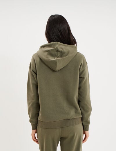 Sweat hoodie 1 poche &agrave; capuche vert kaki femme