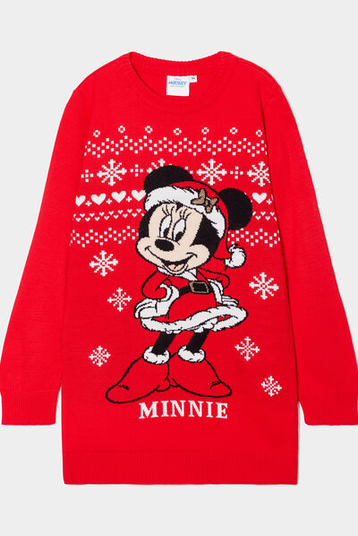Robe pull manches longues Minnie rouge fille