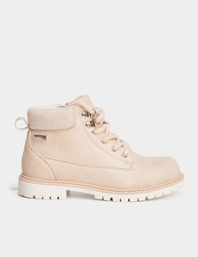 Boots crantées à lacets Trappeur rose clair fille