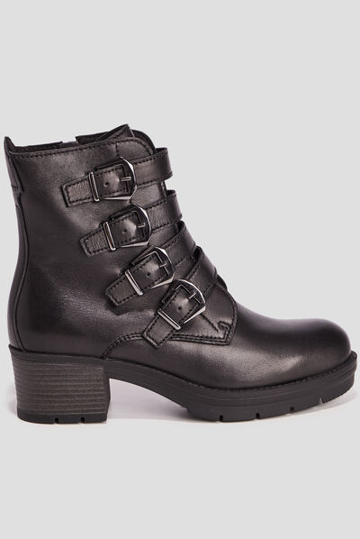 Bottines avec boucles en cuir noir femme