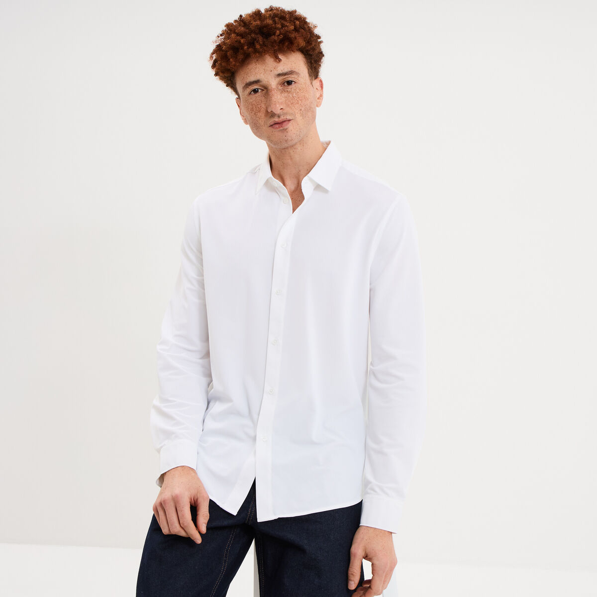 Chemise manches longues stretch blanc homme