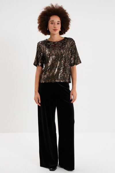 T-shirt &agrave; sequins manches courtes couleur cuivre femme