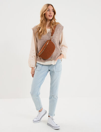 Gilet sans manches col en V beige femme