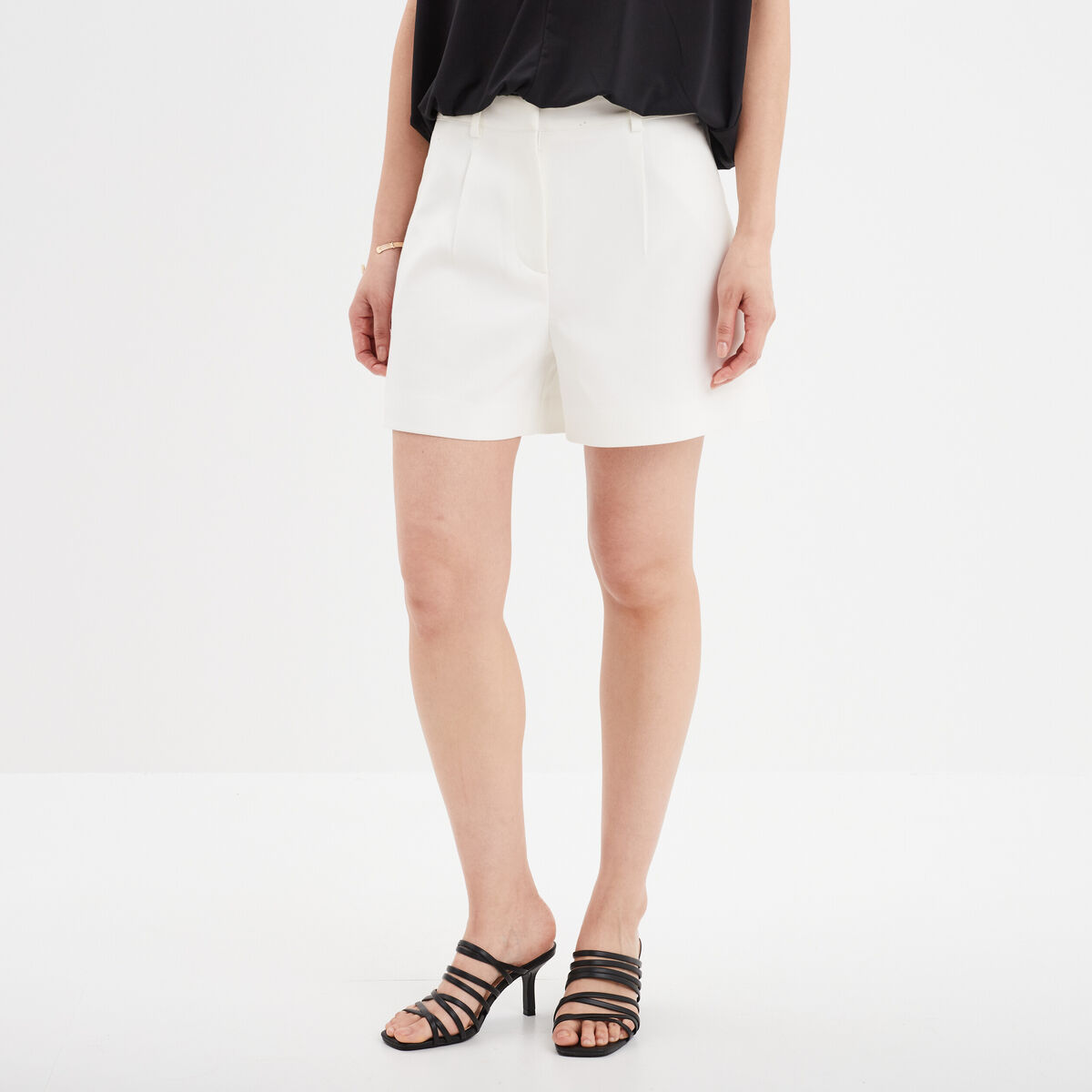 Short fluide city avec pinces blanc femme