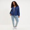 Blouse brod&eacute;e manches longues coton bleu marine femme grande taille