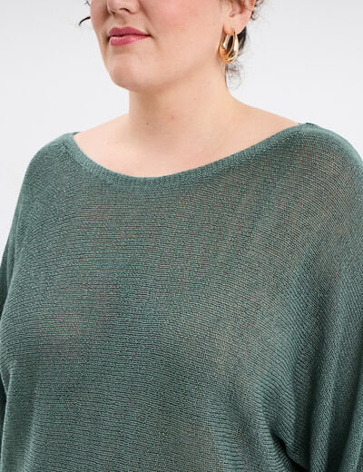Pull manches longues col rond vert foncé femme grande taille