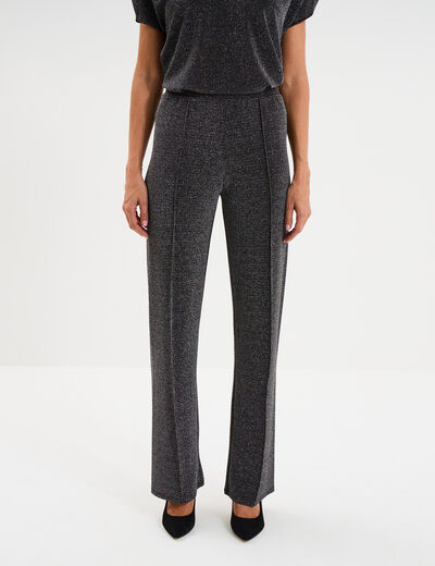 Pantalon flare fils m&eacute;tallis&eacute;s gris argent femme