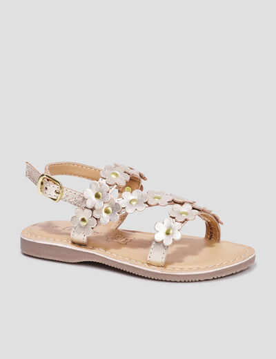 Sandales brides à fleurs en cuir Creeks jaune or fille