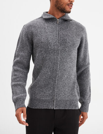 Gilet col camionneur zippé côtelé gris foncé homme