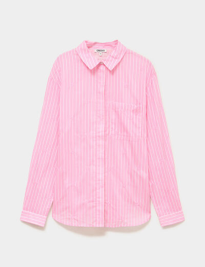 Chemise droite brod&eacute;e coton rose femme