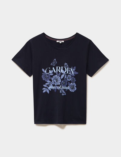 T-shirt ajust&eacute; manches courtes coton bleu marine femme