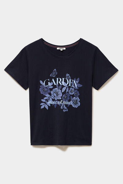 T-shirt ajust&eacute; manches courtes coton bleu marine femme
