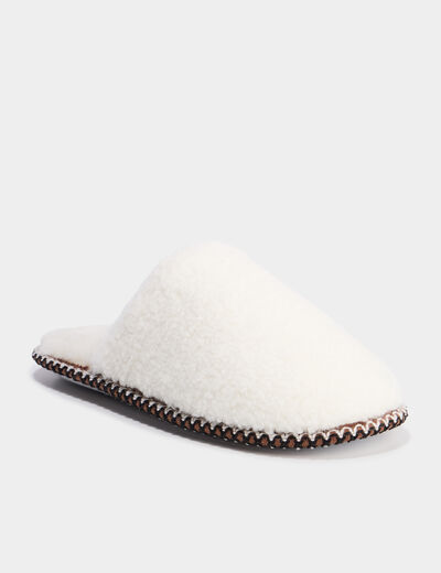 Chaussons mules effet polaire blanc femme