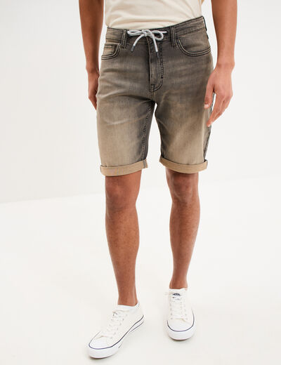Bermuda droit &agrave; coulisse en jean denim gris homme