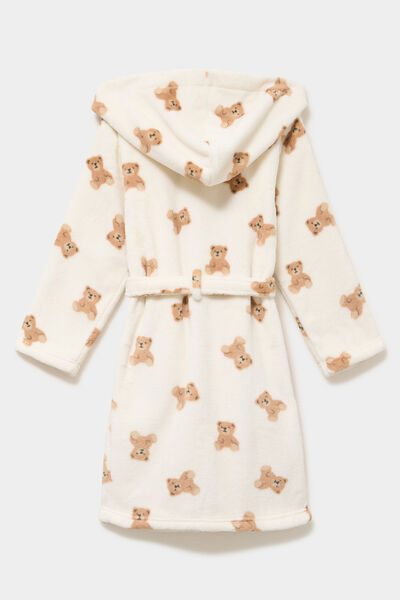 Peignoir &agrave; capuche effet polaire creme fille