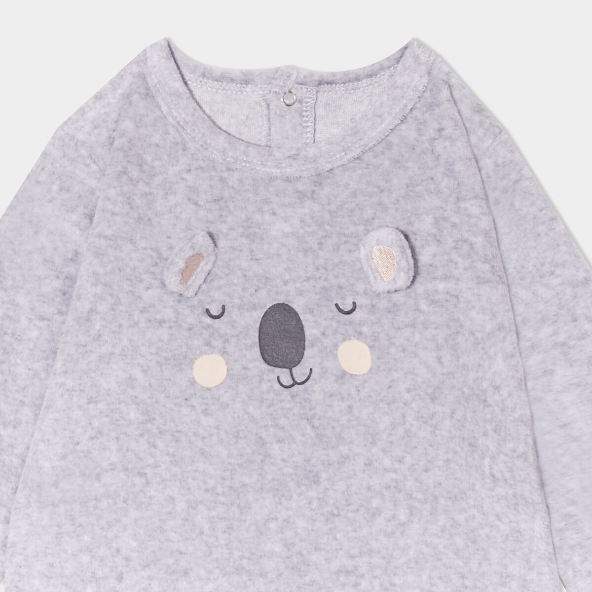 Pyjama dors-bien effet velours col rond gris clair bébé