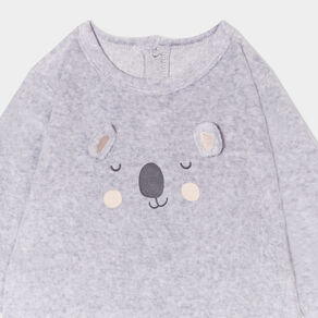 Pyjama dors-bien effet velours col rond gris clair bébé