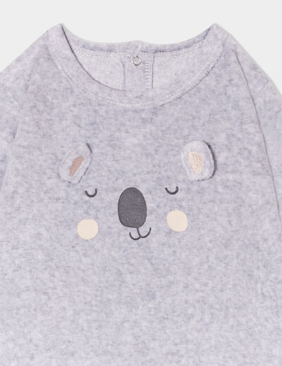 Pyjama dors-bien effet velours col rond gris clair bébé