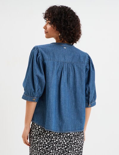 Blouse manches ballons en jean coton denim stone femme