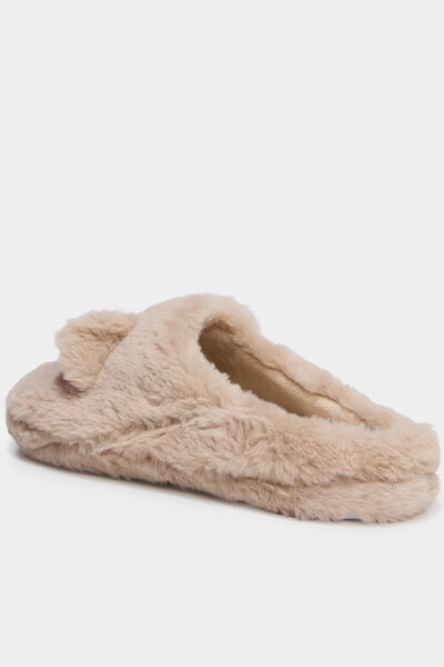 Chaussons mules effet fausse fourrure sable femme