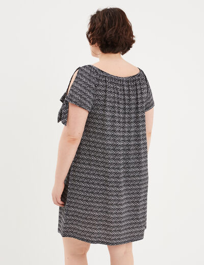 Robe courte évasée fluide boutonnée ecru femme grande taille