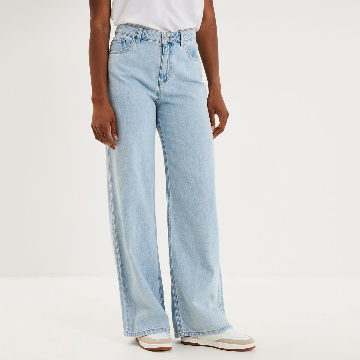 Jeans extra wide leg taille haute denim triple stone femme