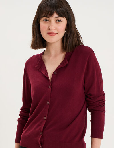 Gilet col rond manches longues bordeaux femme