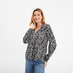 Blouse effet satin col en V à revers noir femme