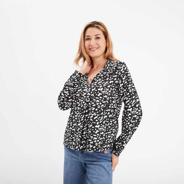 blouse effet satin col en v a revers noir femme Blouse effet satin col en V à revers noir femme