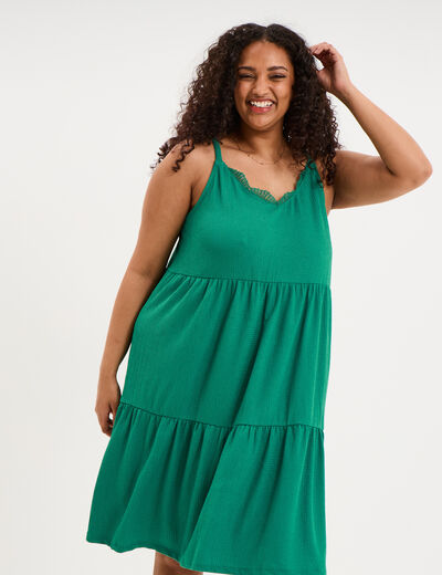 Robe bretelles &agrave; volants longueur genou vert canard femme grande taille