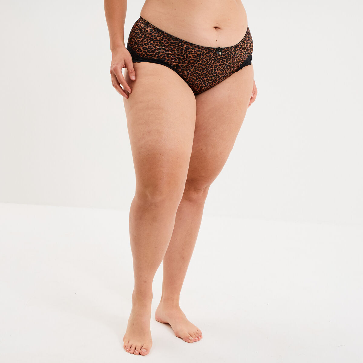 Shorty effet satin avec dentelle marron femme grande taille