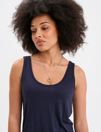 Débardeur col rond lin mélangé bleu foncé femme