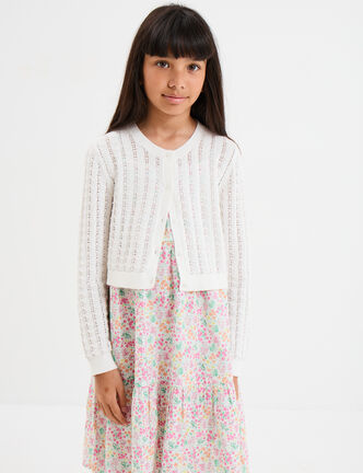 Gilet court manches longues coton ivoire fille