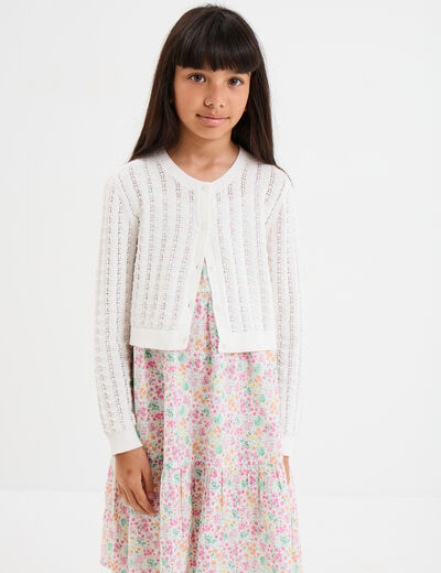 Gilet court manches longues coton ivoire fille