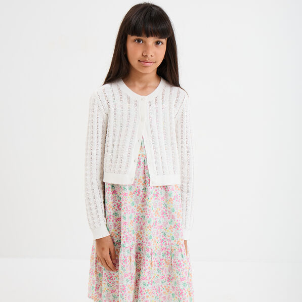 gilet court manches longues coton ivoire fille Gilet court manches longues coton ivoire fille