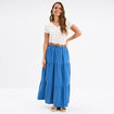 Jupe longue gaze de coton ceintur&eacute;e bleu fonc&eacute; femme