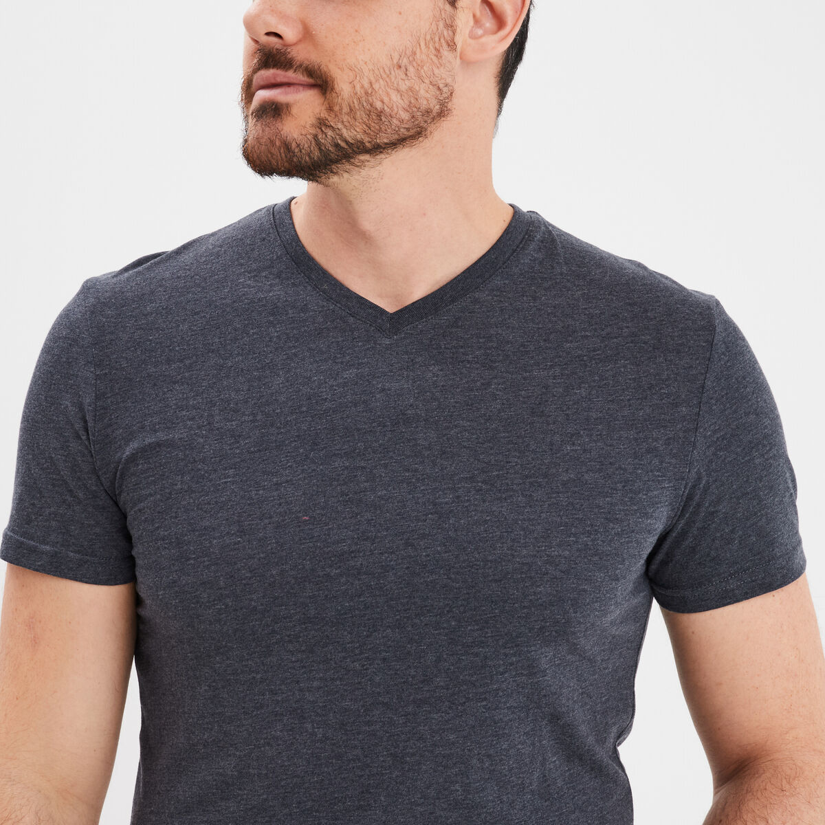 T-shirt droit col V bleu homme