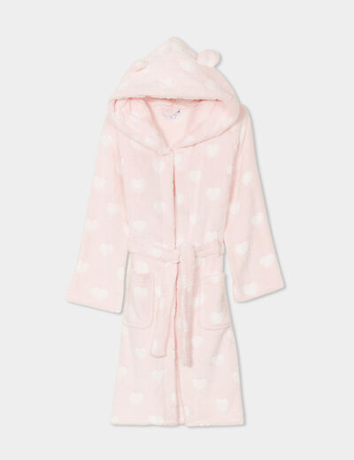 Peignoir effet polaire capuche ceinturé rose poudrée fille
