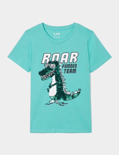 T-shirt à sequins manches courtes vert turquoise garçon